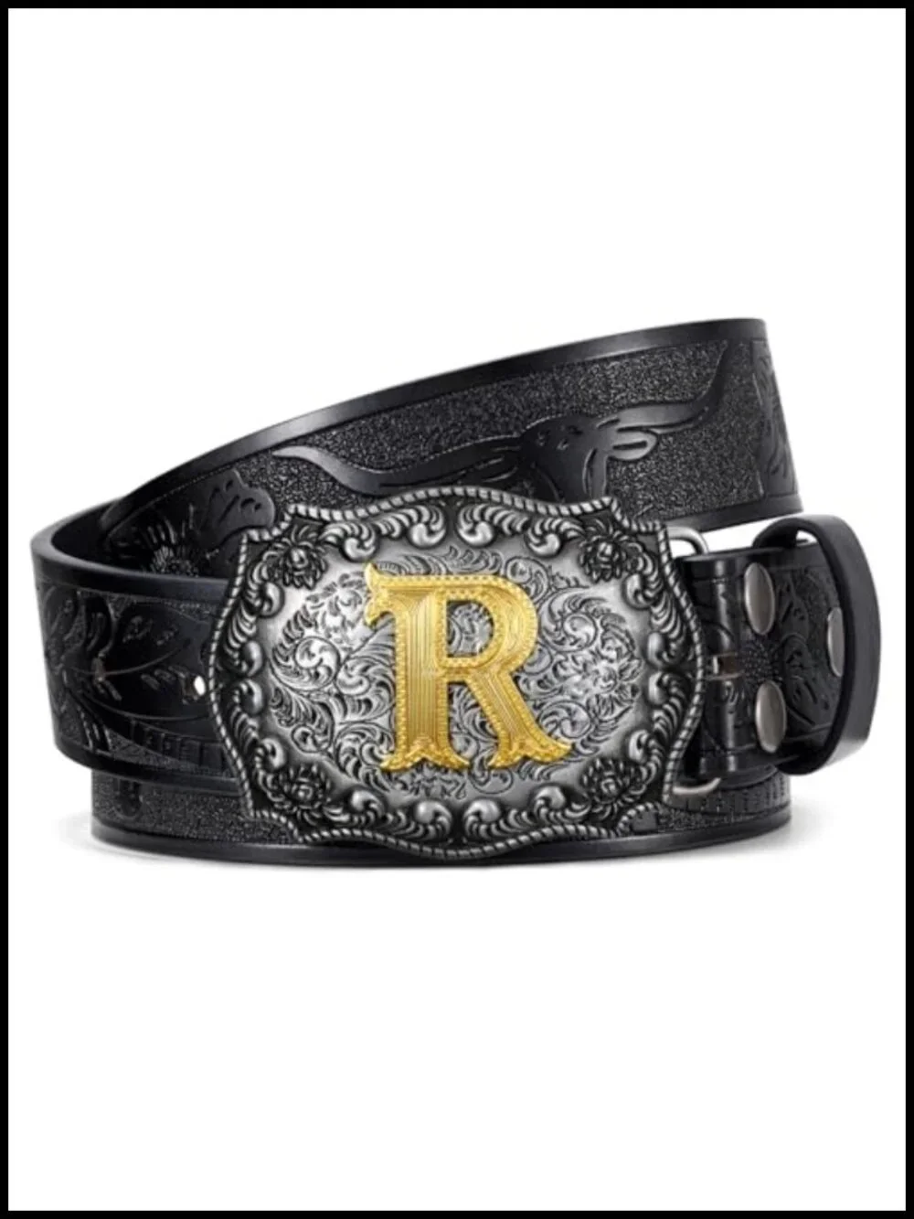 Western Initial Letter PU Leather Belt Snap-On Buckle Men Women